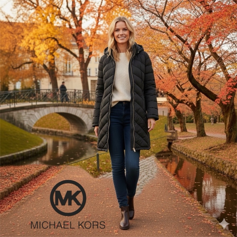 Michael Kors Packable Chevron Puffer Jacket - M4245512A28 - Black - X-LARGE